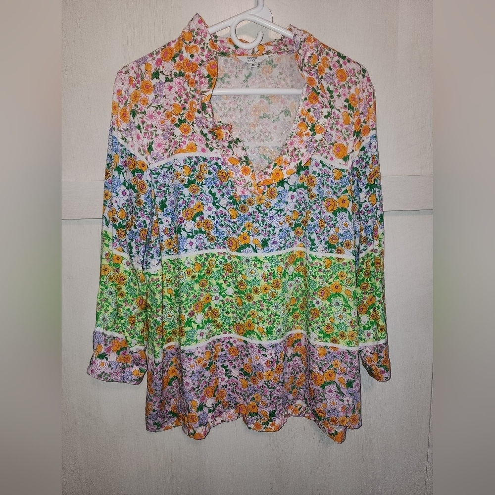 Preowned Crown &‎ Ivy size large multicolor blouse